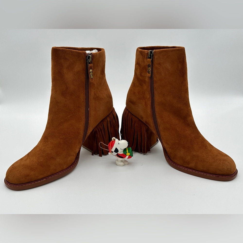 NEW Kelsi Dagger Brooklyn KDB Linx Suede Fringe Ankle Heel Boots